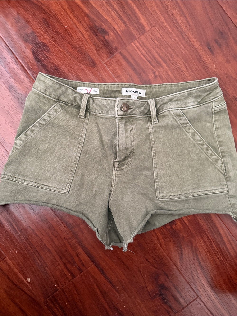 Vigoss Olive Utility Patch-Pocket Jean Shorts
